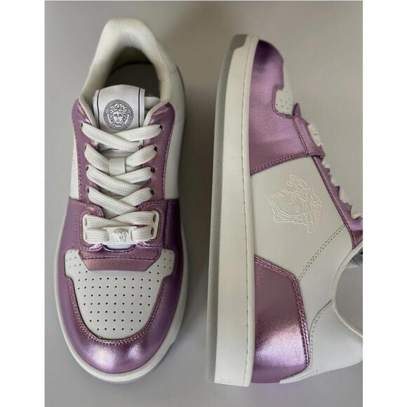 BNWT Versace Women’s Medusa Rose/White Leather Sneakers Size 39 US 9 $700 - Picture 3 of 9